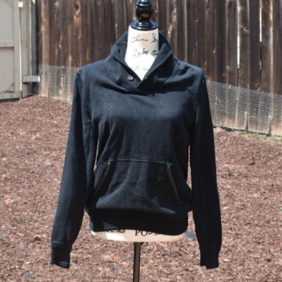 Jack & Jones Sweaters - High Collar Black Sweater Sweatshirt Kangaroo Pocket M Jack & Jones Shawl Neck